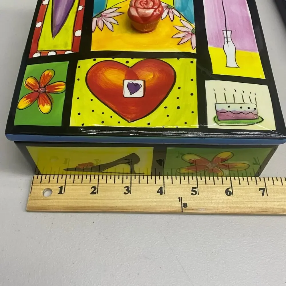 NAYLOR DESIGNS HANDPAINTED HENRIKSEN IMPORTS TRINKET CANDY BOX RARE HEARTS